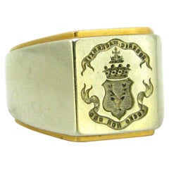Vintage Family Crest Signet Ring, 18kt Yellow and White Gold, France, circa 1960
