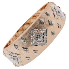 18K White & Rose Gold Diamond Openwork Bangle Bracelet in Florentine Finish