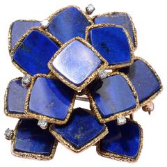Lapis Lazuli Diamond Gold Brooch