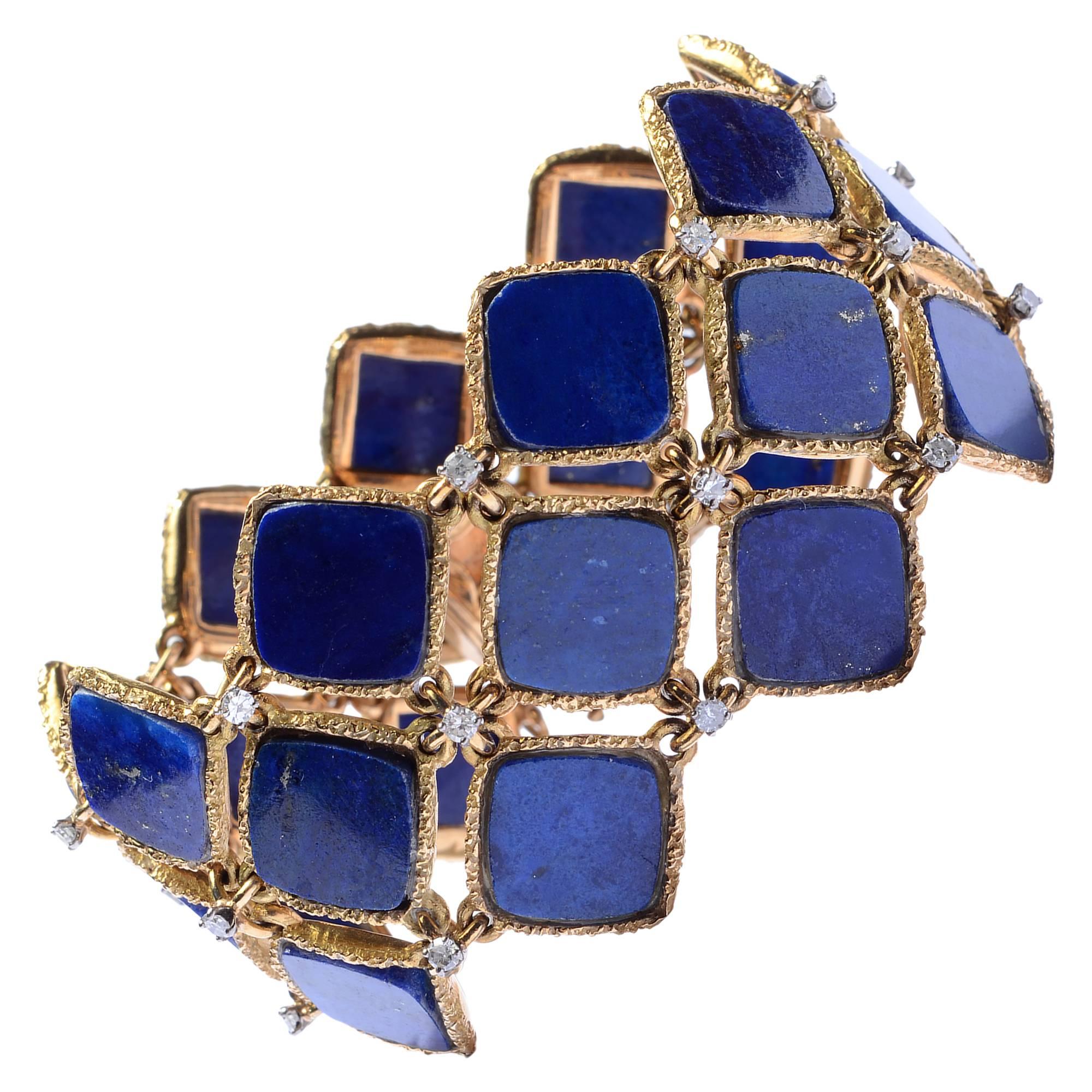 Lapis Lazuli Diamond Gold Bracelet 