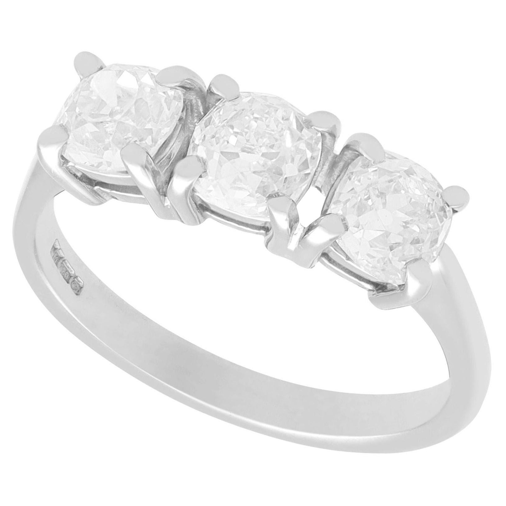 Antique and Contemporary 1.73 Carat Diamond and 18k White Gold Trilogy Ring For Sale