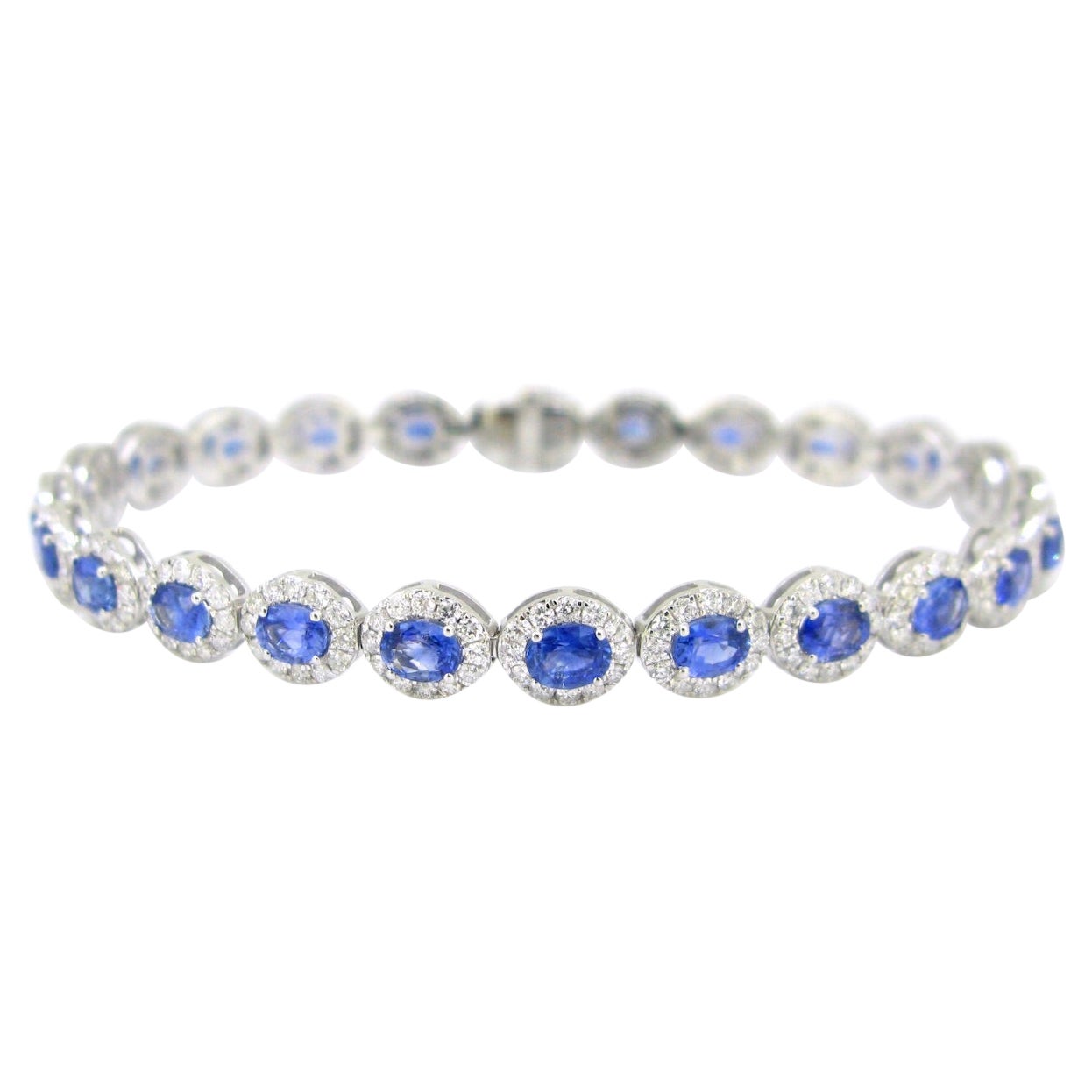 Sapphires and Diamonds Riviere Bracelet, 18kt White Gold For Sale