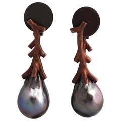 Fine Tahitian Pearl Brown Gold Earrings