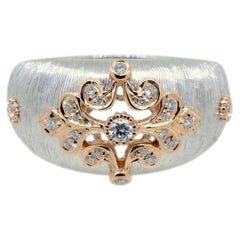 18K White & Rose Gold Classic Diamond Openwork Dome Ring in Florentine Finish