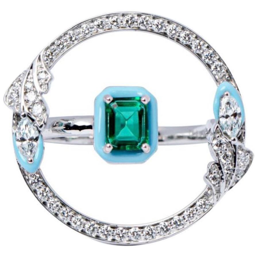 Halo Top Emerald Ring, 0.47 Carat Center Stone, Cocktail Ring 