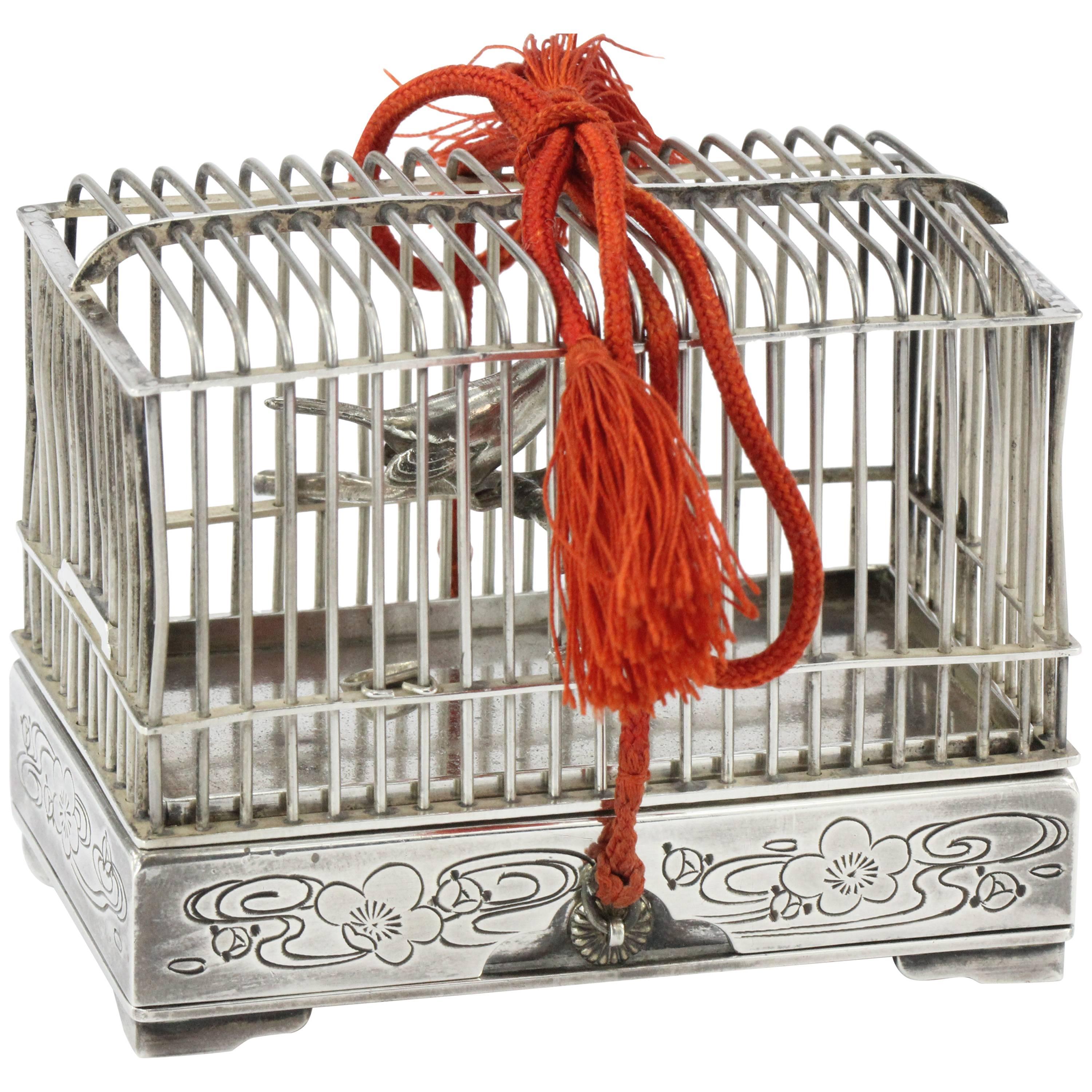 Toyo Koki Japan Silver Figural Bird Cage Jewelry Box CPO