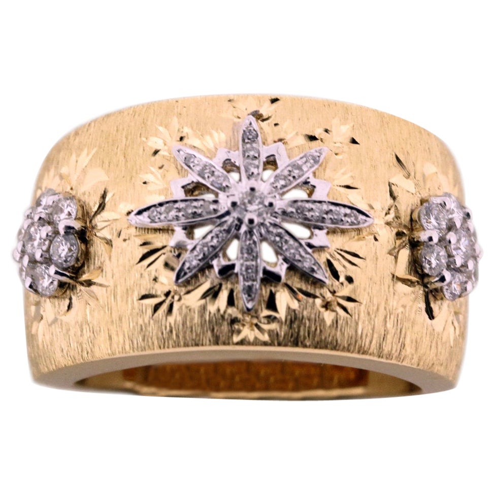 Yellow Gold Diamond Flower Ring at 1stDibs