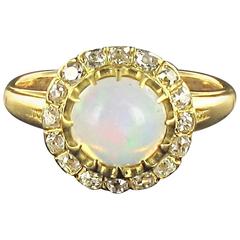 Antique Cabochon Opal Diamond Gold Engagement Ring 1