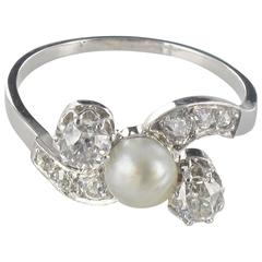 1900s Fine Pearl Diamond Gold Rhodium Ring 11