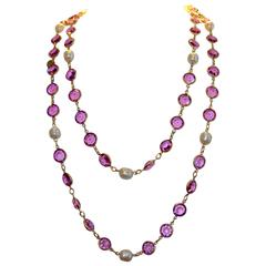 Chanel faux baroque pearl and faux tourmaline long chain
