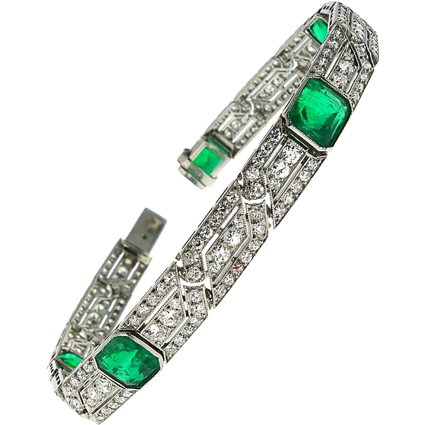 1930s Art Deco Emerald Diamond Bracelet