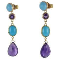 Baume Amethyst Turquoise Gold Drop Earrings 4