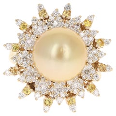 South Sea Golden Pearl Diamond 14 Karat Yellow Gold Ring