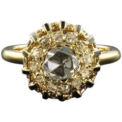 Antique Black Enamel Rose Cut Diamond Gold Ring 