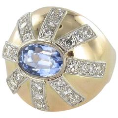 1950s Sapphire Diamond Gold Platinum Dome Ring 11