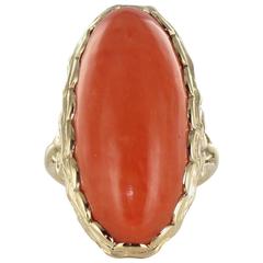 Antique Italian Torre del Greco Coral Gold Ring 