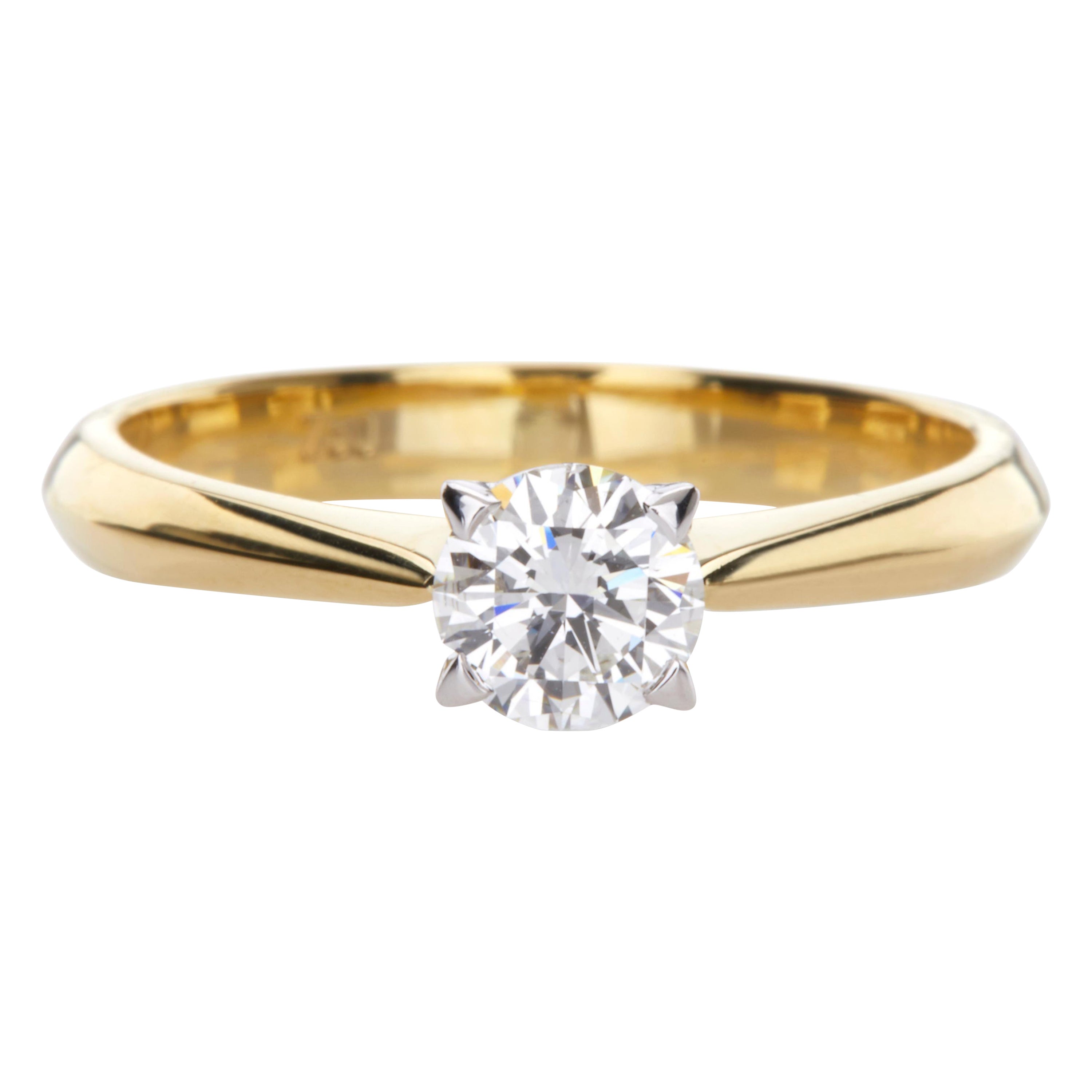 Solitaire Ring with GIA Certified 0.51 Carat Diamond 18Kt Yellow and White Gold For Sale