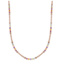 Rainbow Sugarloaf Necklace Chain with Diamond in 18 Karat Rose Gold