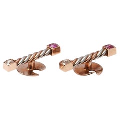 Antique 19th Century Russian 14kt. Rose Gold and Silver Torsade Cufflinks