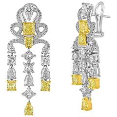 Glamorous Yellow and White Diamond Platinum Chandelier Earrings 4