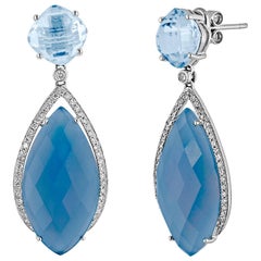 17,15 Carati Agata Blu Topazio Blu Diamante Orecchini pendenti in oro