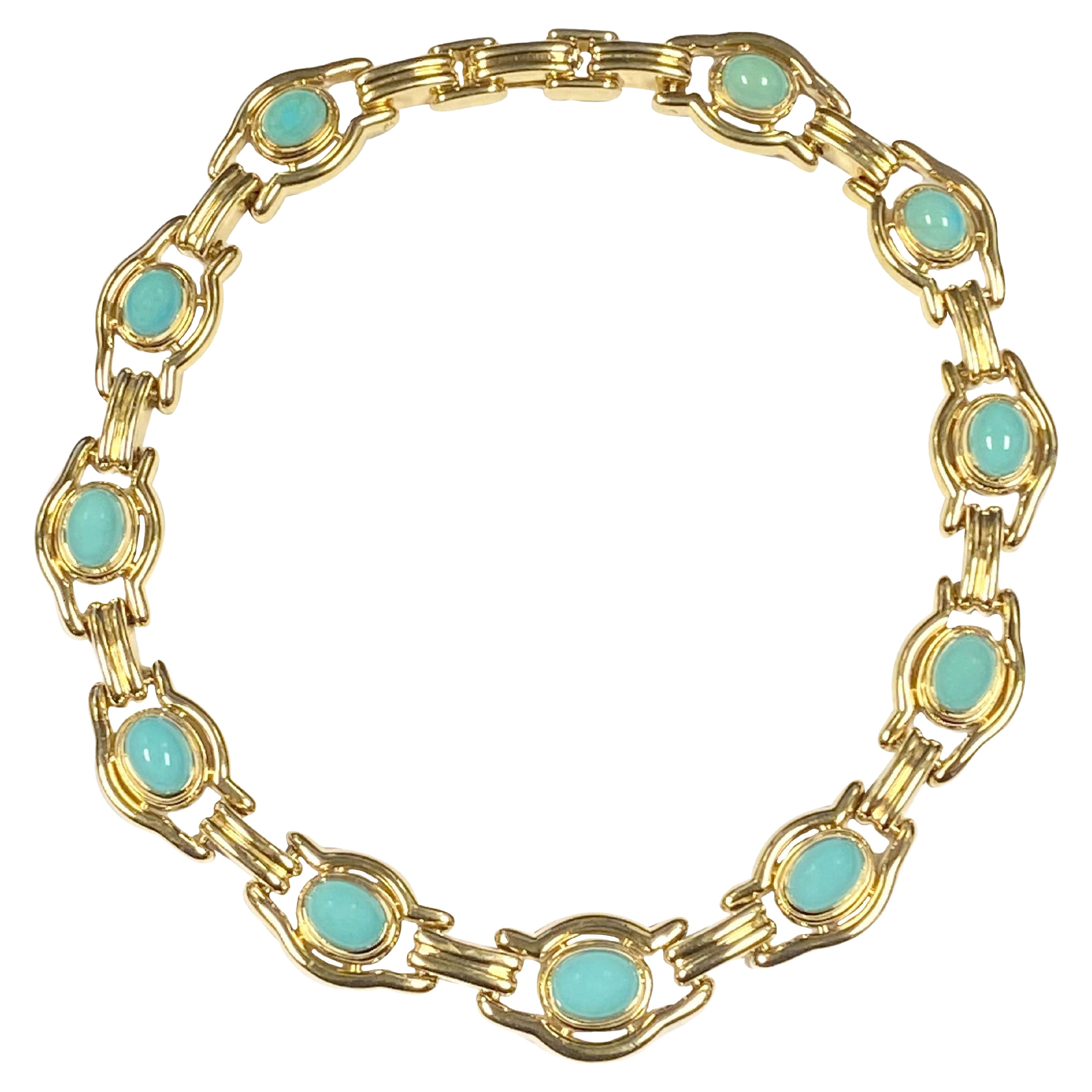 David Webb Large Yellow Gold and Persian Turquoise Necklace For Sale