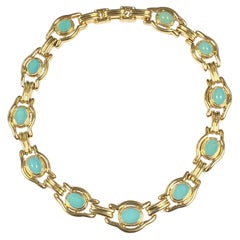 David Webb Large Yellow Gold and Persian Turquoise Necklace