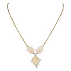 Estate Natural Fine Australian Opal and Diamond Pendant Necklace