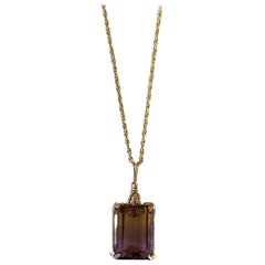 Retro Large Emerald-Cut Purple Ametrine Pendant Necklace