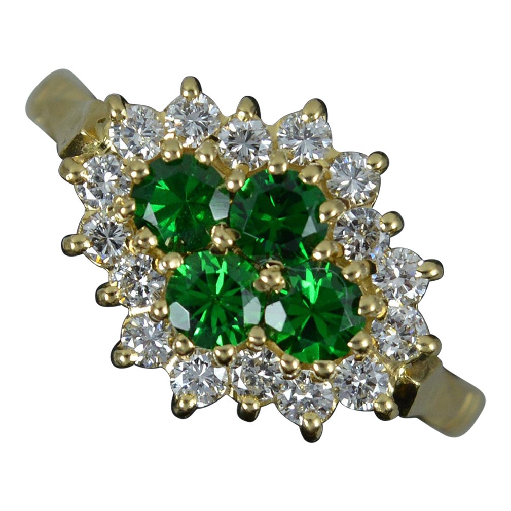 Sparkly 18 Carat Gold Green Garnet and Diamond Cluster Ring