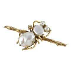 Art Nouveau Natural White Pearl Bug Brooch 