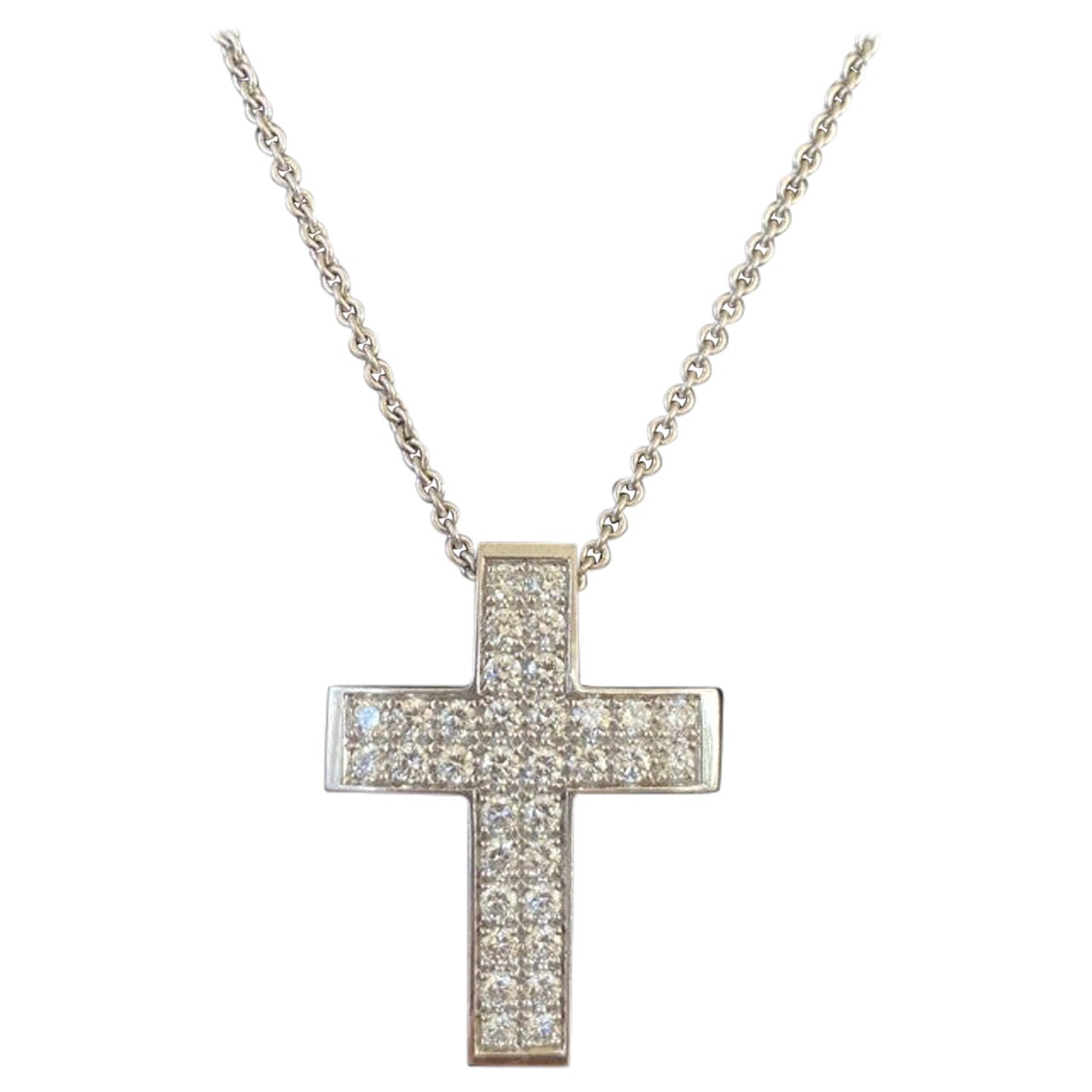 Pave Diamond Cross Pendant Necklace 