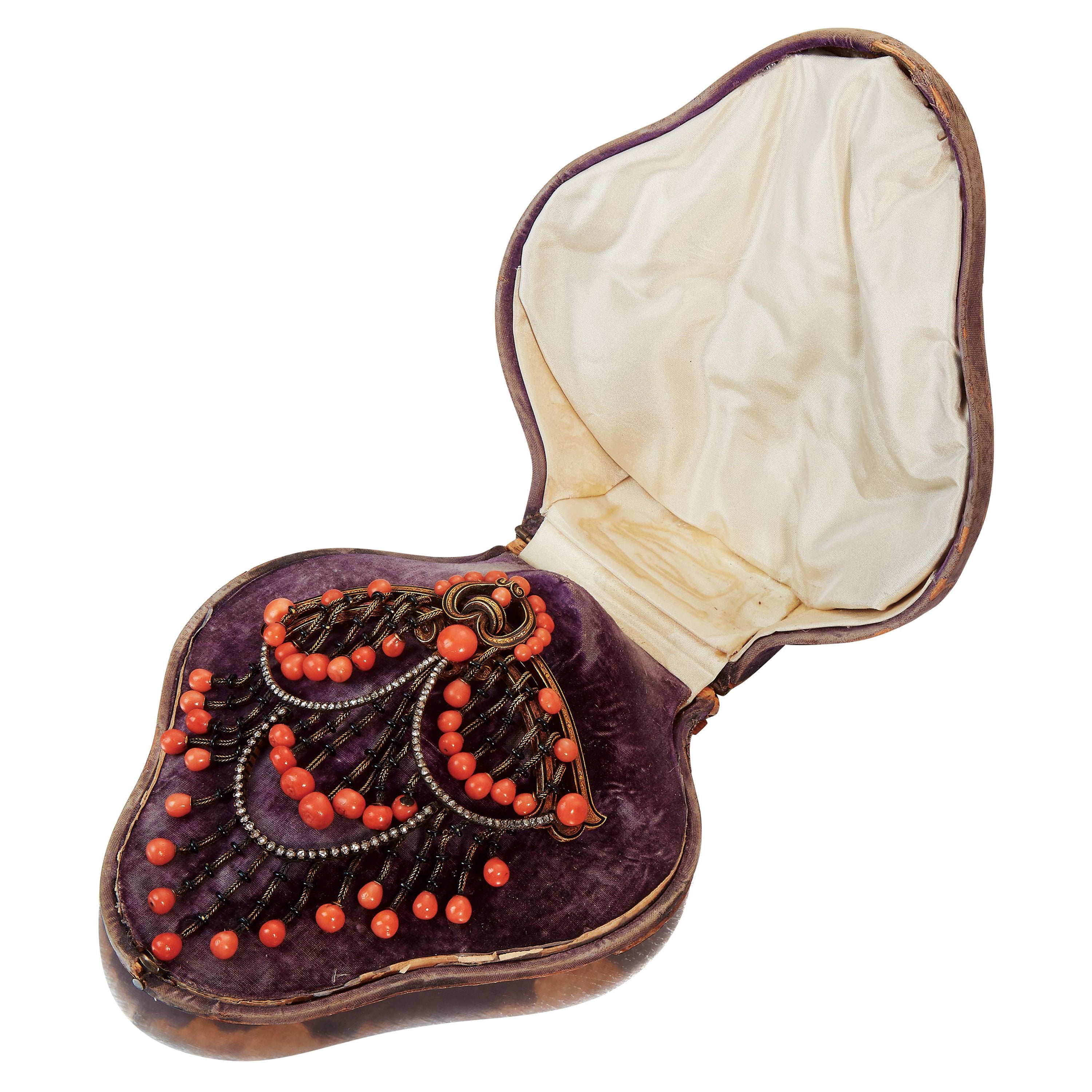 Victorian Coral Stomacher Brooch with Fitted Box