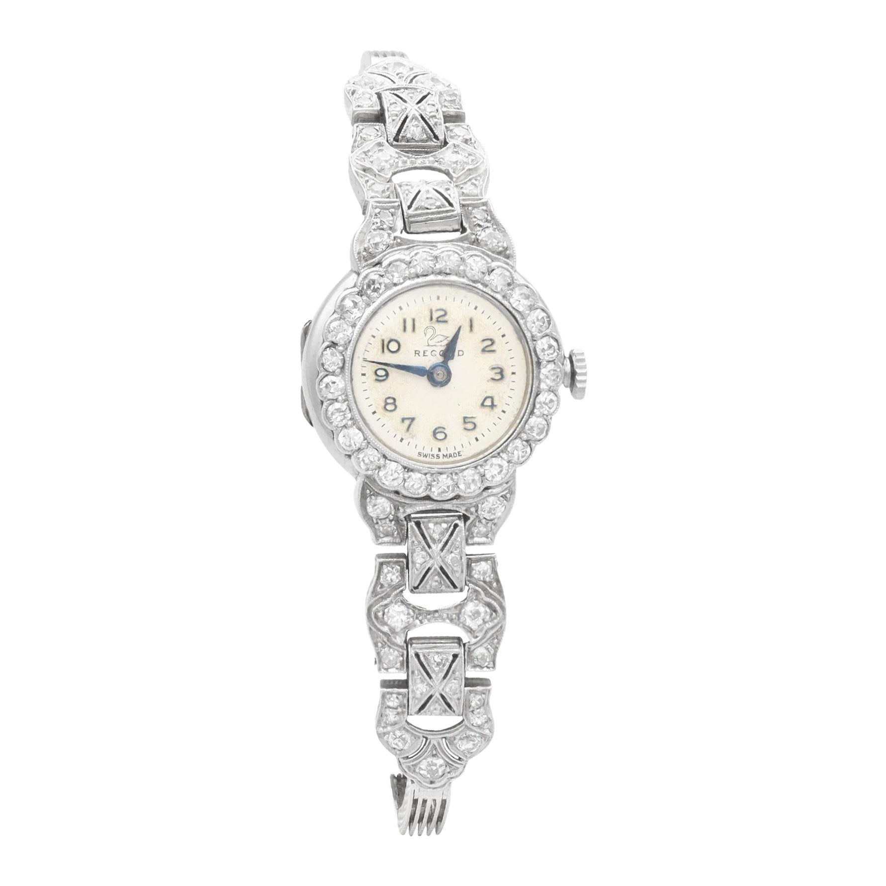 Antiguo reloj de cóctel de oro blanco y diamantes de 2,16 quilates, circa 1925