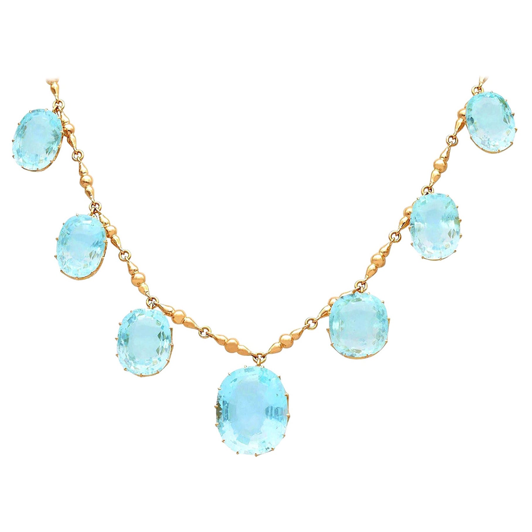 Antique 104.26 Carat Aquamarine and Rose Gold Necklace, circa 1920