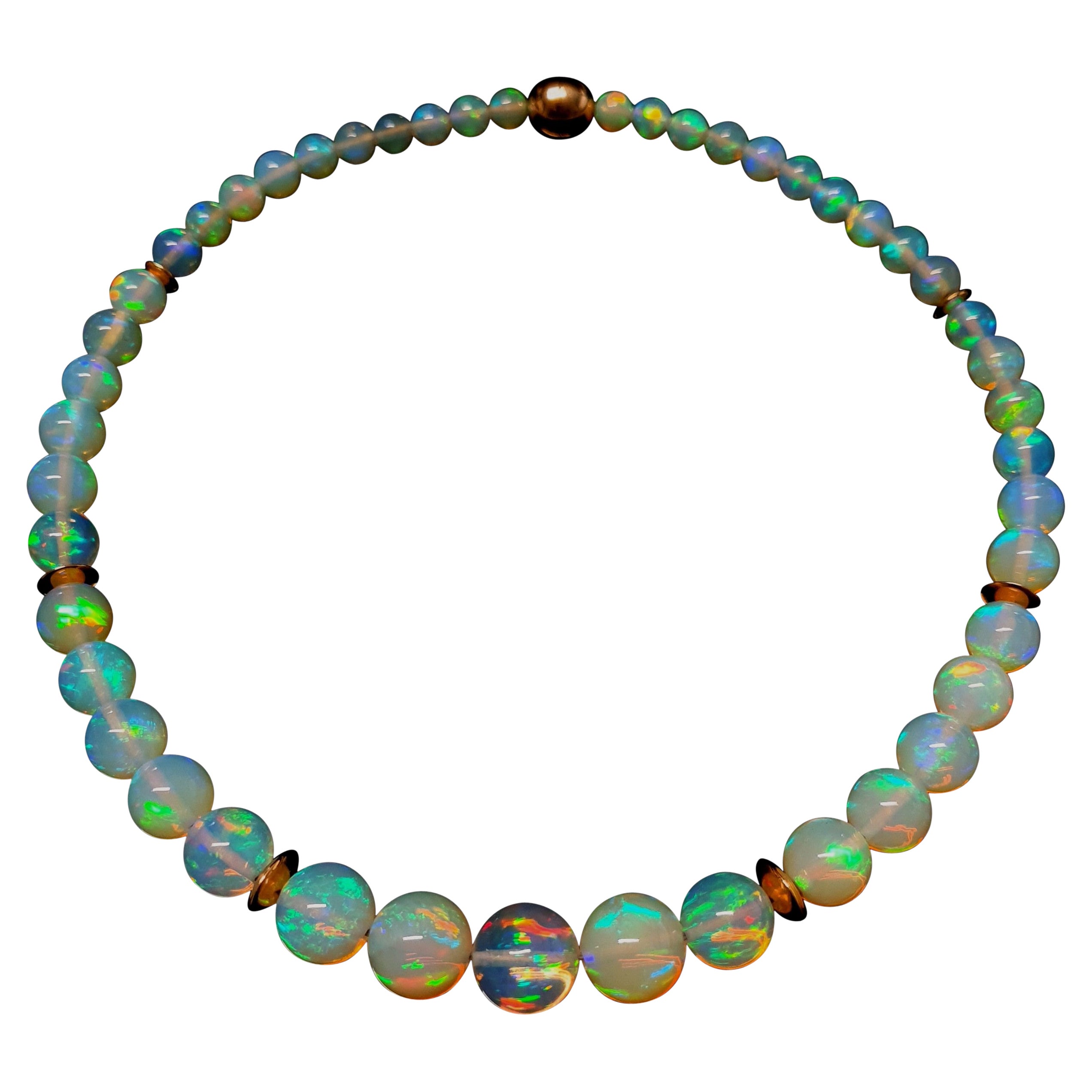 Collier de perles rondes en or rose 18 carats avec opale scintillante et cristaux