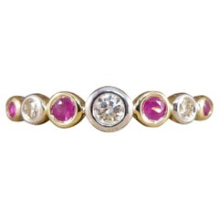 Contemporary Ruby and Diamond Rub Over Collar Set Yellow Gold Ring