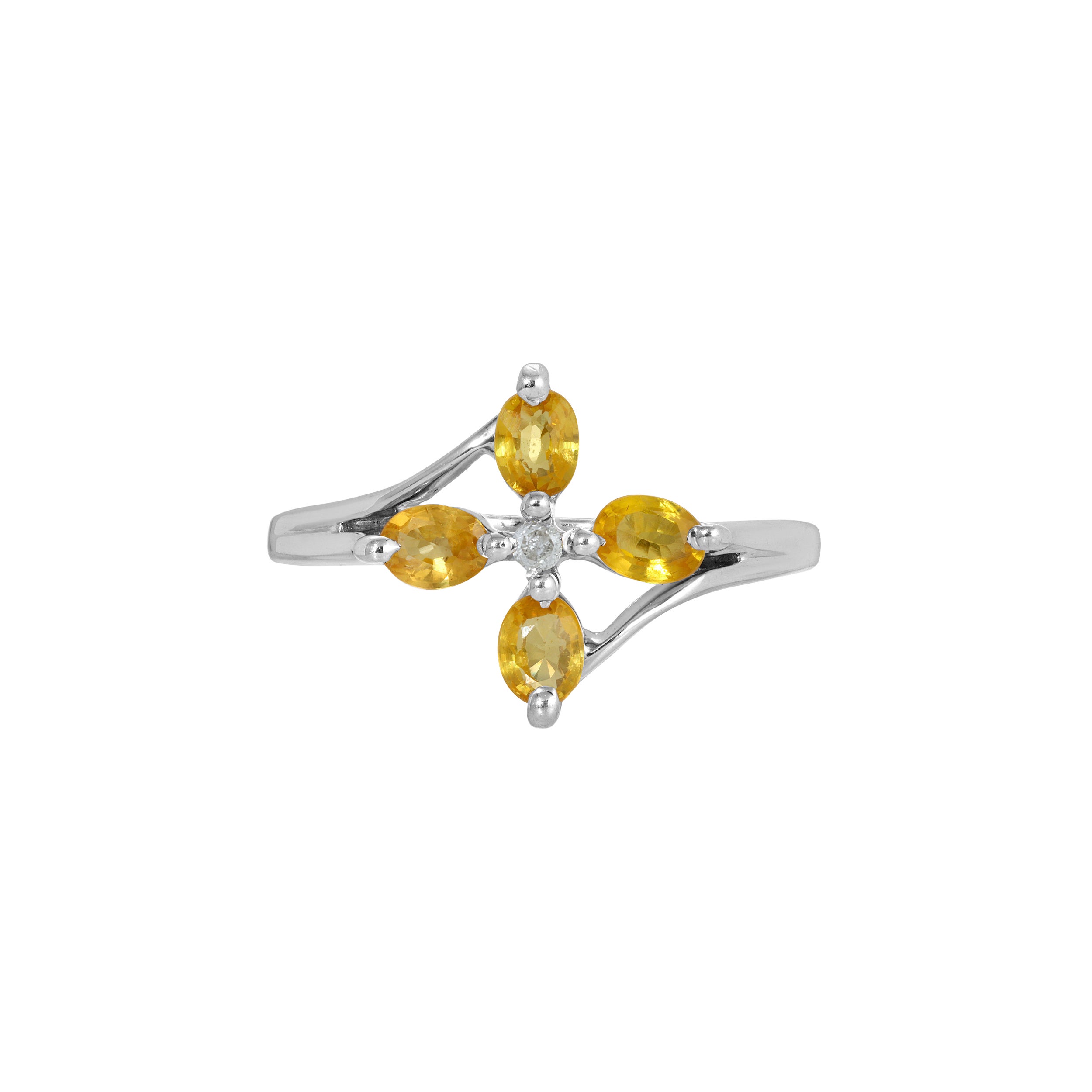 Yellow Sapphire Diamond Flower Ring For Sale