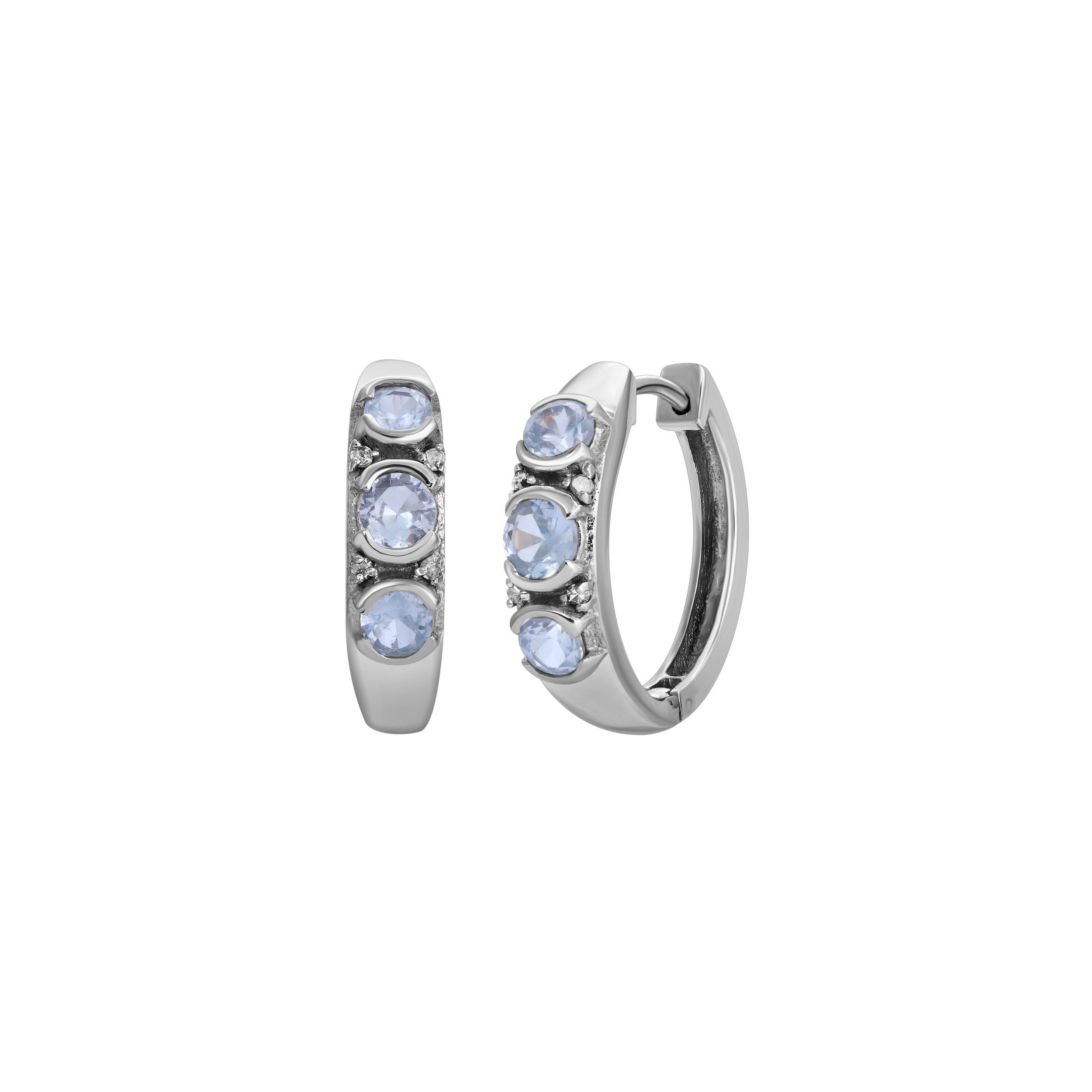 Créoles à trois anneaux en saphir bleu glace et diamants en vente