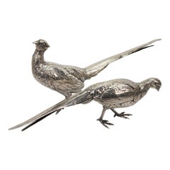 Pair of Silver Pheasants Table Display Ornaments  