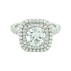 Used Gems are Forever EGL Cert 1.49 Ct Diamond Double Halo Engagement Platinum Ring