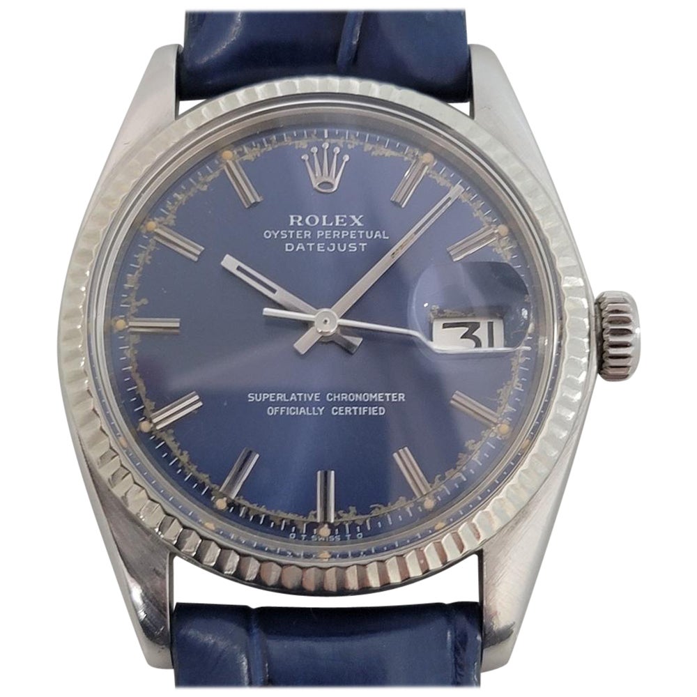 Mens Rolex Oyster Datejust 1601 18k SS Blue Dial Automatic 1970s RJC174