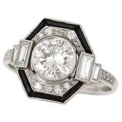 Vintage Art Deco Style Hexagonal 1.50ct Diamond and Onyx Ring