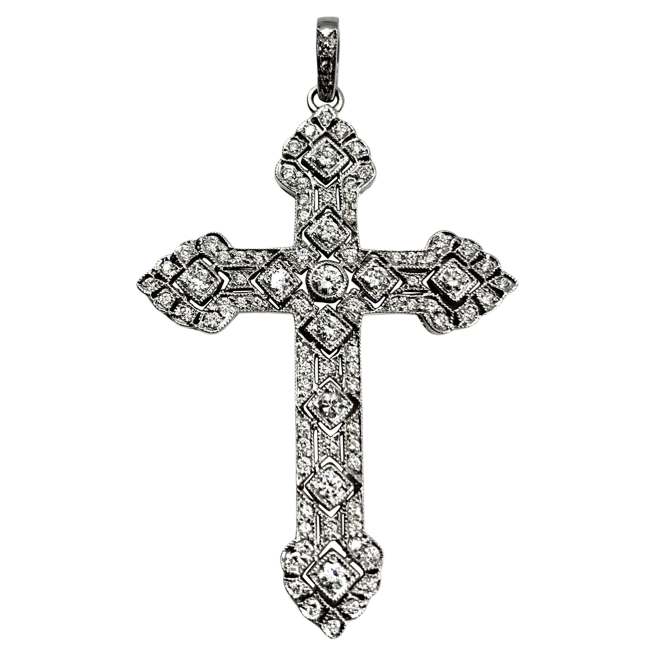 Antique Edwardian Diamond 18K White Gold Fine Reticulated Cross