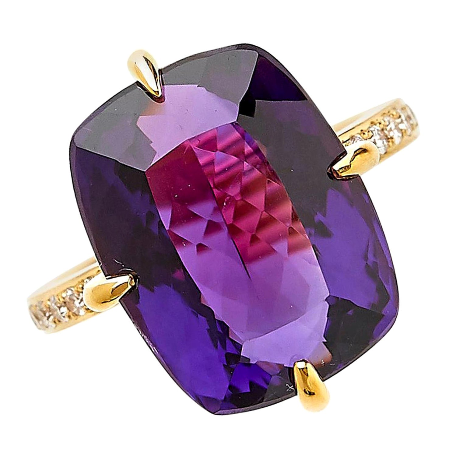 18 Karat Yellow Gold Engagement Ring with Amethyst & Diamonds, On Made To Order For Sale
