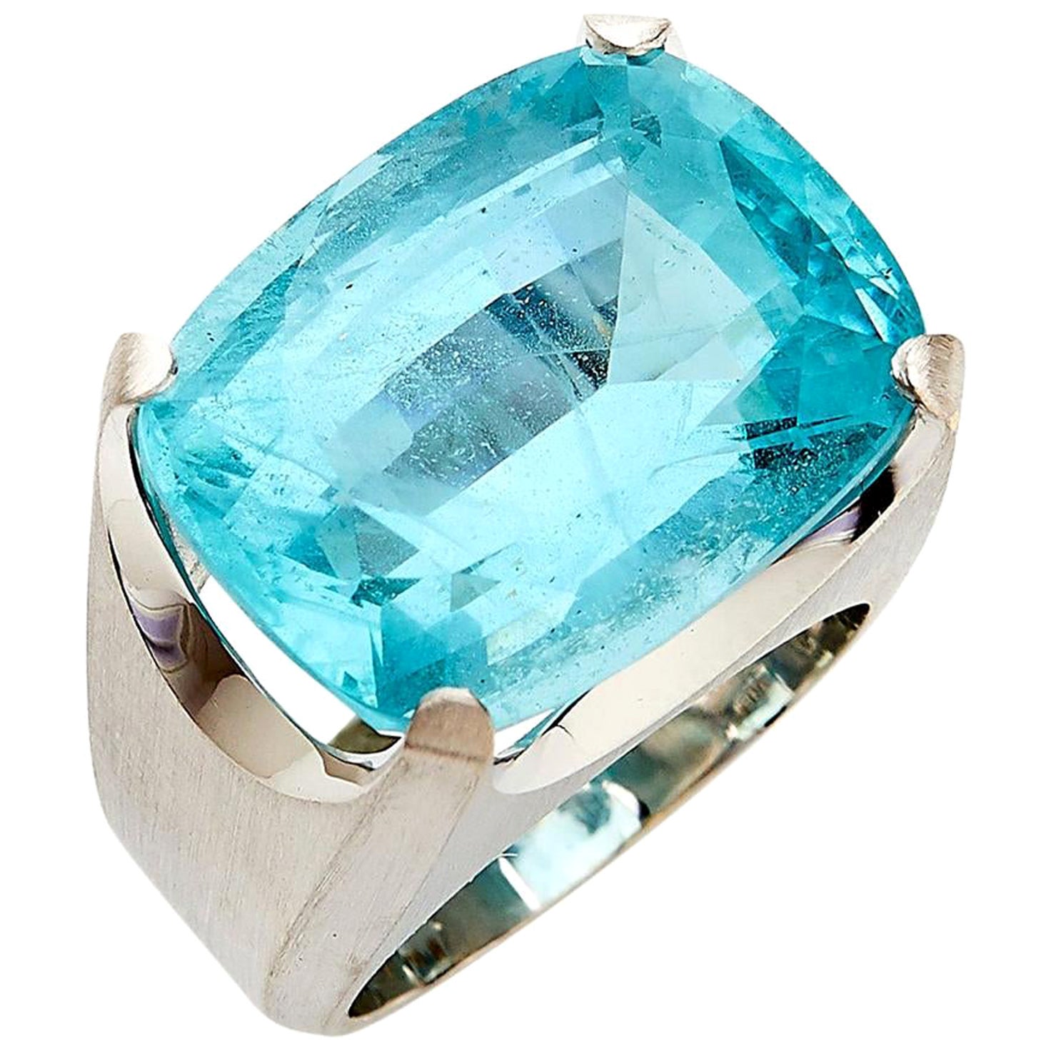 18 Karat Weißgold Cocktail-Ring mit 22,45 Karat Aquamarin, auf Bestellung gefertigt