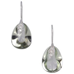 18 Karat White Gold Drop Earrings Set with 29.96 Carat Prasiolites and Diamonds