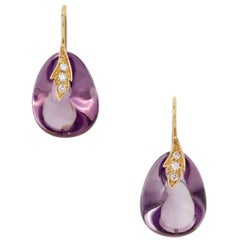 18 Karat Rose Gold Drop Dangle Earrings with 32.16 Carat Amethysts and Diamonds