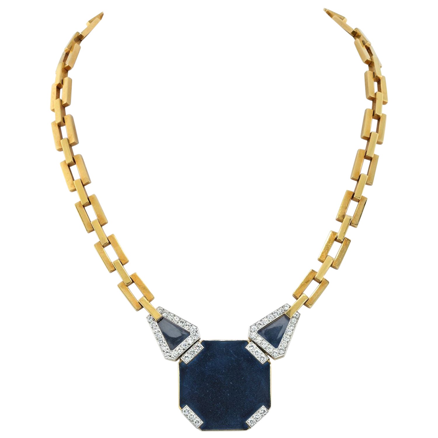 David Webb Platinum & 18K Yellow Gold Onyx Octagon Open Link Chain Necklace For Sale