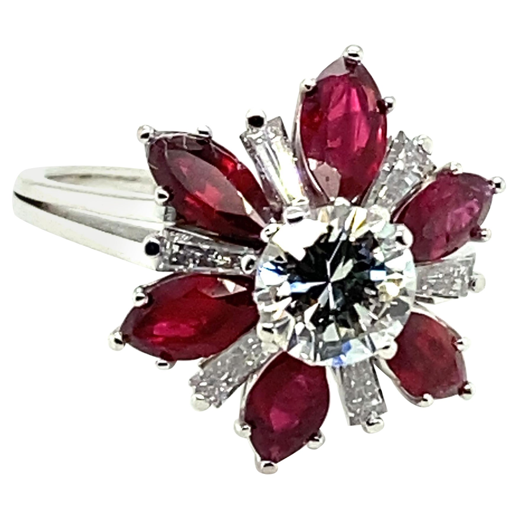 Diamond and Ruby Ring in 18 Karat White Gold